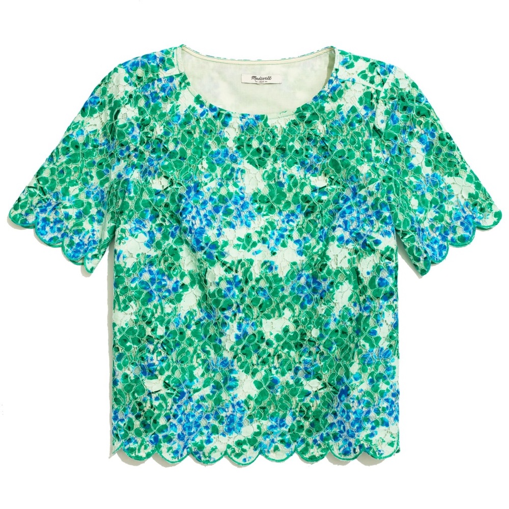 Madewell painted lace bloom scalloped top in green